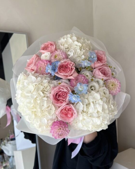bukiet floral radiance large, bukiet z dalią i rumiankiem