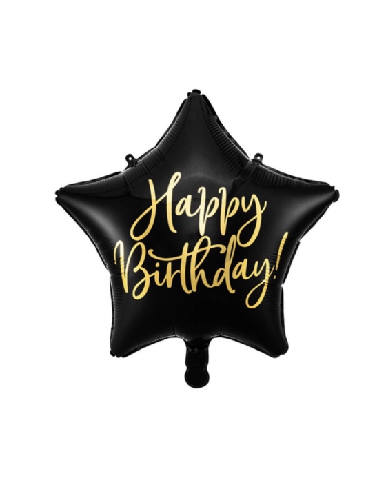 Balon gwiazda Happy birthday black