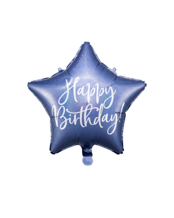 Balon gwiazda Happy birthday blue
