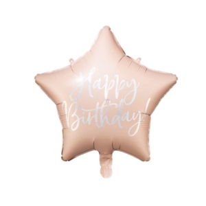Balon gwiazda Happy birthday pink