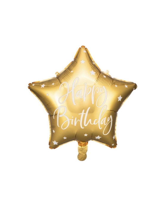Balon gwiazda Happy birthday gold